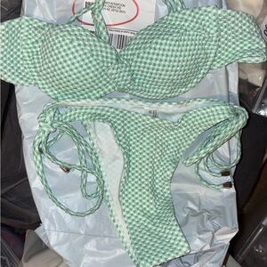 Seersucker Tie-Side Bikini Set in Mint Green